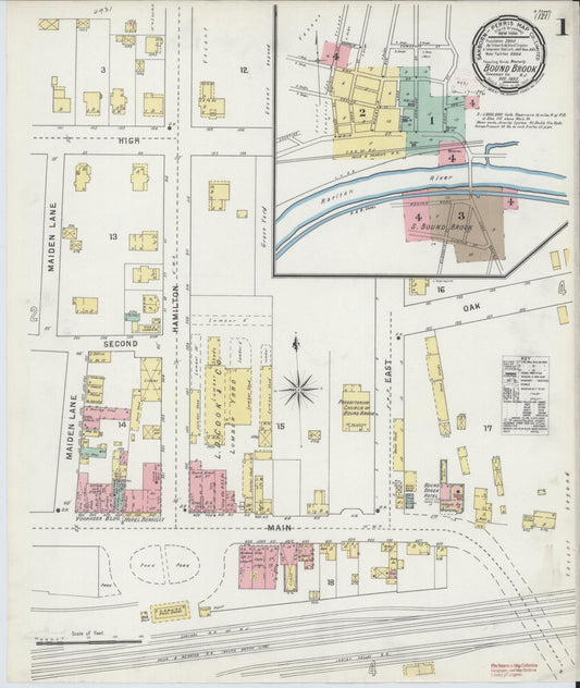 Sanborn Fire Insurance Map from Bound Brook, Somerset County, New Jersey (1895), Sheet #0001 - Complete Map Set gallery image, historic Sanborn map, vintage wall art, New Jersey New Jersey