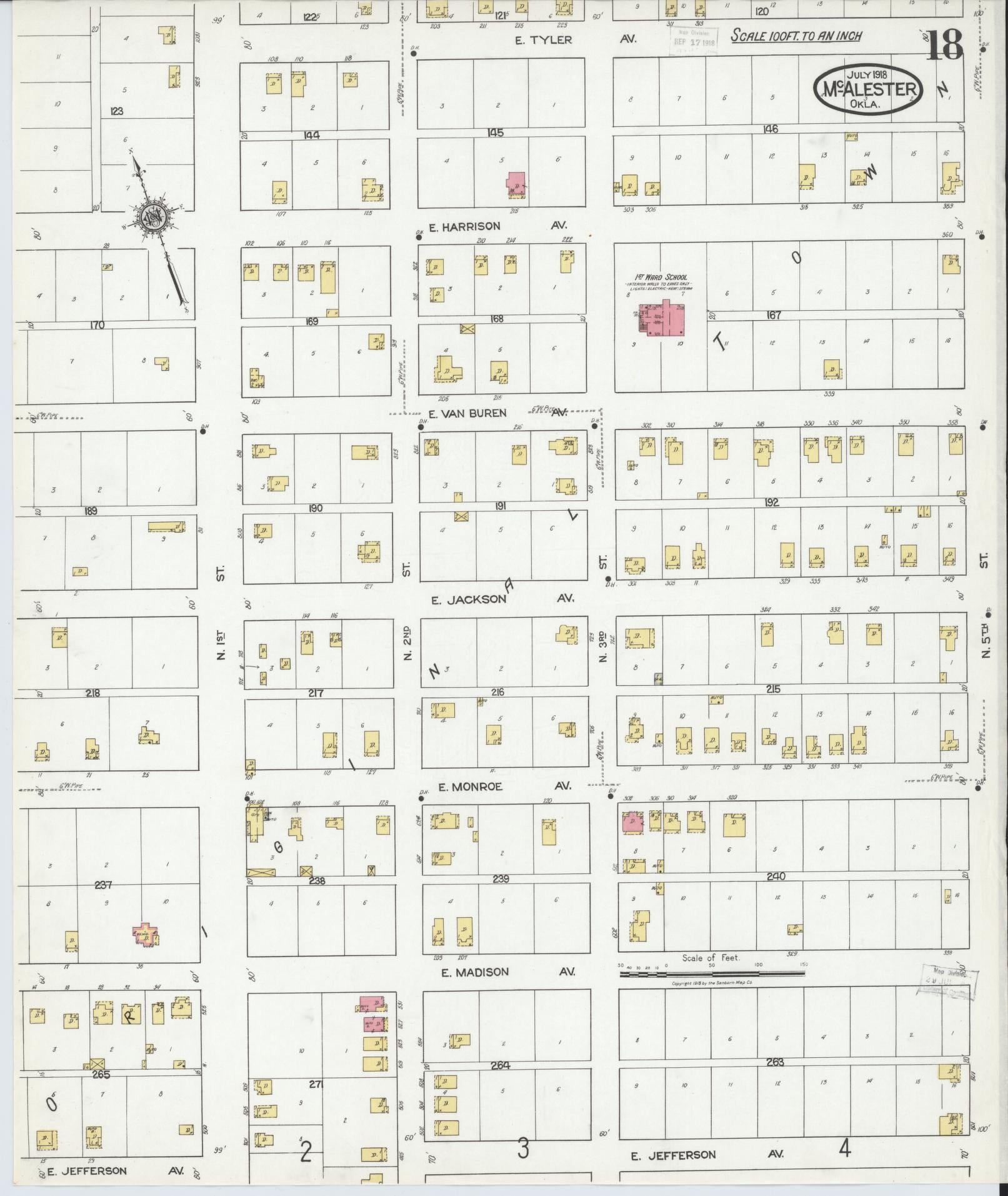 Sanborn Fire Insurance Map from McAlester, Pittsburg County, Oklahoma (1918), Sheet #0018 - Complete Map Set gallery image, historic Sanborn map, vintage wall art, Oklahoma Oklahoma