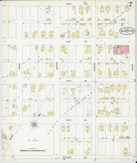 Sanborn Fire Insurance Map from Beardstown, Cass County, Illinois (1906), Sheet #0007 - Historic Sanborn Fire Insurance Map Print, vintage old map wall art, antique decor, genealogy gift, Illinois Illinois map