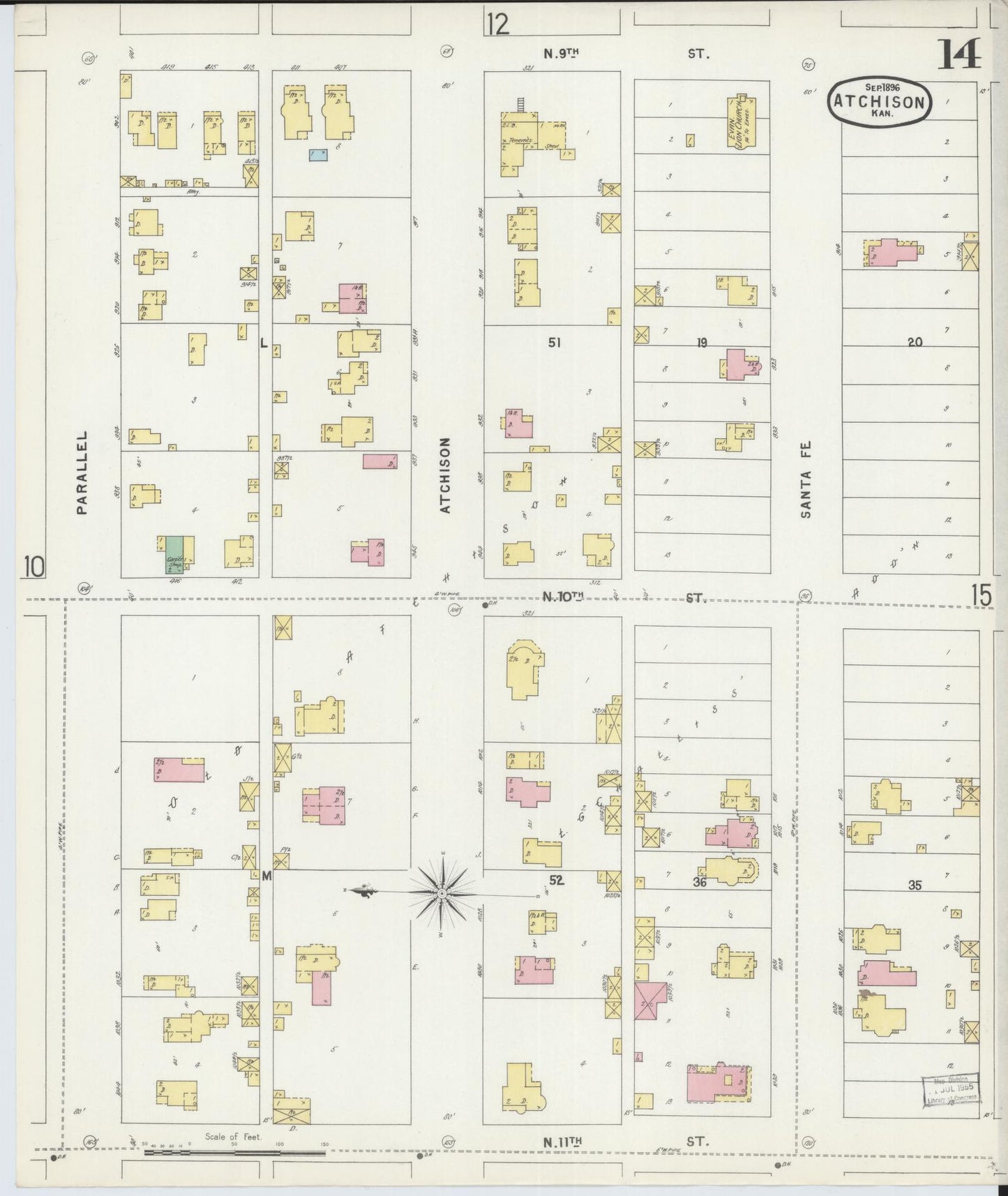 Sanborn Fire Insurance Map from Atchison, Atchison County, Kansas (1896), Sheet #0014 - Complete Map Set gallery image, historic Sanborn map, vintage wall art, Kansas Kansas