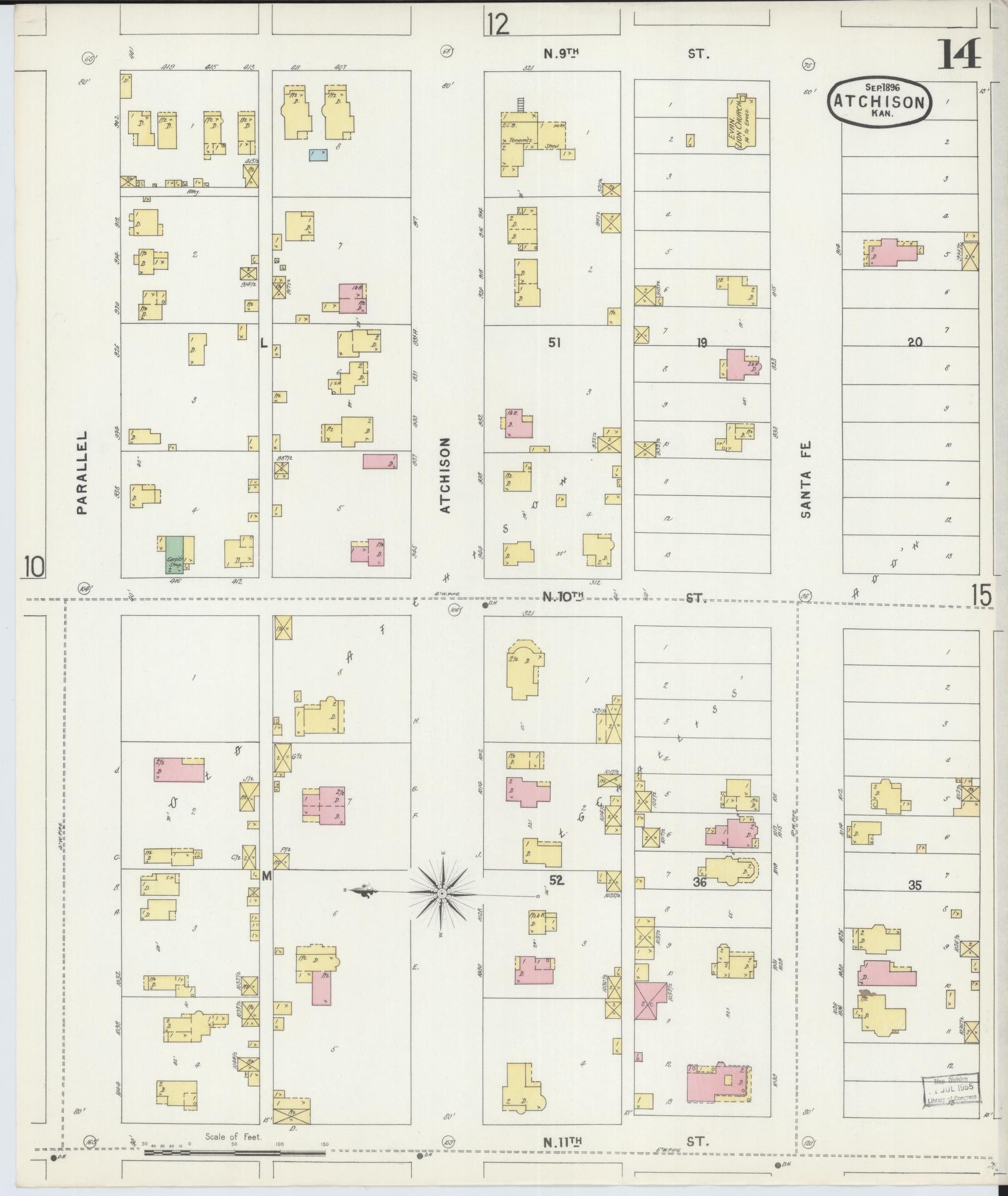 Sanborn Fire Insurance Map from Atchison, Atchison County, Kansas (1896), Sheet #0014 - Complete Map Set gallery image, historic Sanborn map, vintage wall art, Kansas Kansas