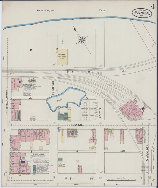 Sanborn Fire Insurance Map from Hannibal, Marion County, Missouri (1885), Sheet #0004 - Historic Sanborn Fire Insurance Map Print, vintage old map wall art, antique decor, genealogy gift, Missouri Missouri map