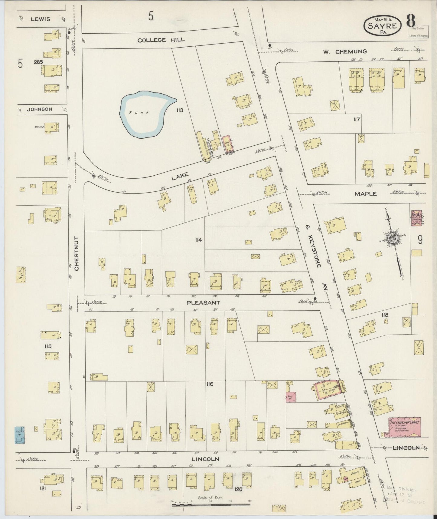 Sanborn Fire Insurance Map from Sayre, Bradford County, Pennsylvania (1915), Sheet #0008 - Complete Map Set gallery image, historic Sanborn map, vintage wall art, Pennsylvania Pennsylvania