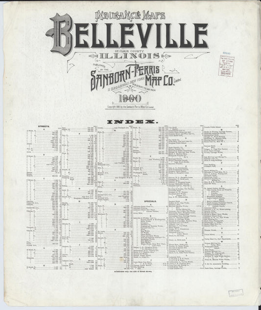 Sanborn Fire Insurance Map from Belleville, Saint Clair County, Illinois (1900), Sheet #0001 - Historic Sanborn Fire Insurance Map Print, vintage old map wall art, antique decor, genealogy gift, Illinois Illinois map