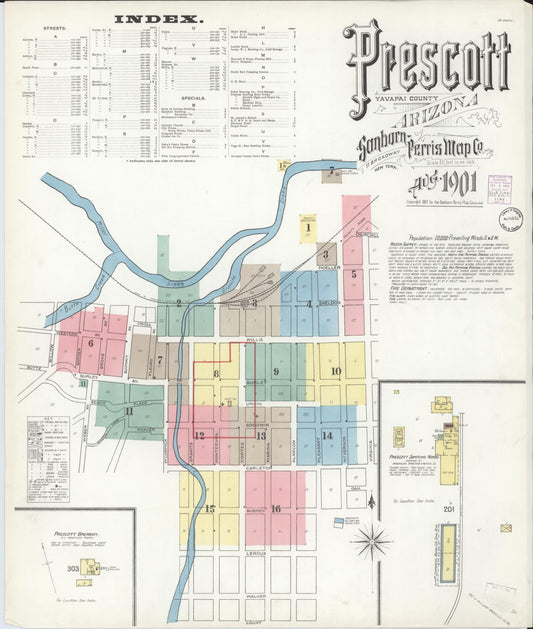 Sanborn Fire Insurance Map from Prescott, Yavapai County, Arizona (1901), Sheet #0001 - Complete Map Set gallery image, historic Sanborn map, vintage wall art, Arizona Arizona