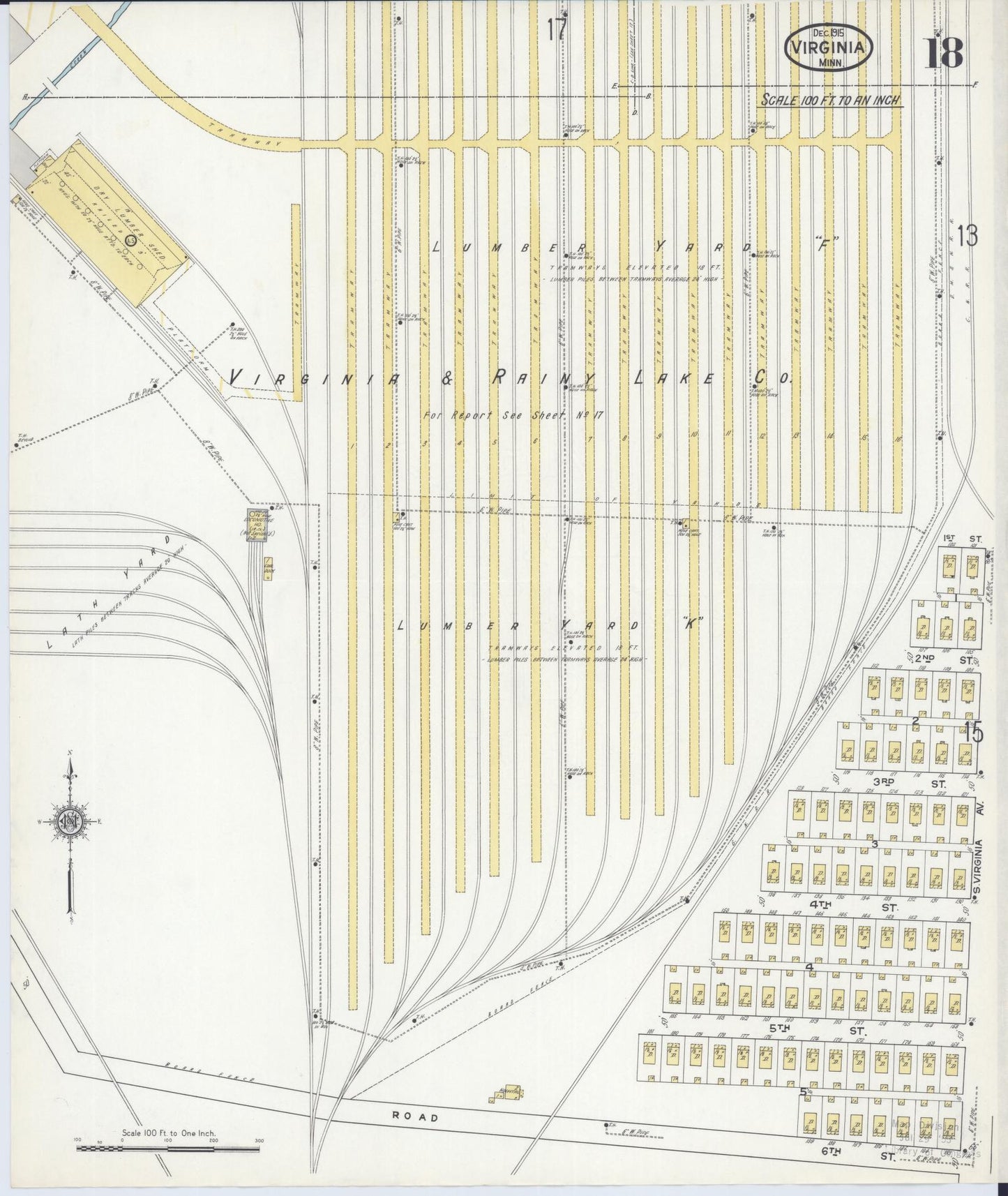 Sanborn Fire Insurance Map from Virginia, Saint Louis County, Minnesota (1915), Sheet #0018 - Complete Map Set gallery image, historic Sanborn map, vintage wall art, Minnesota Minnesota