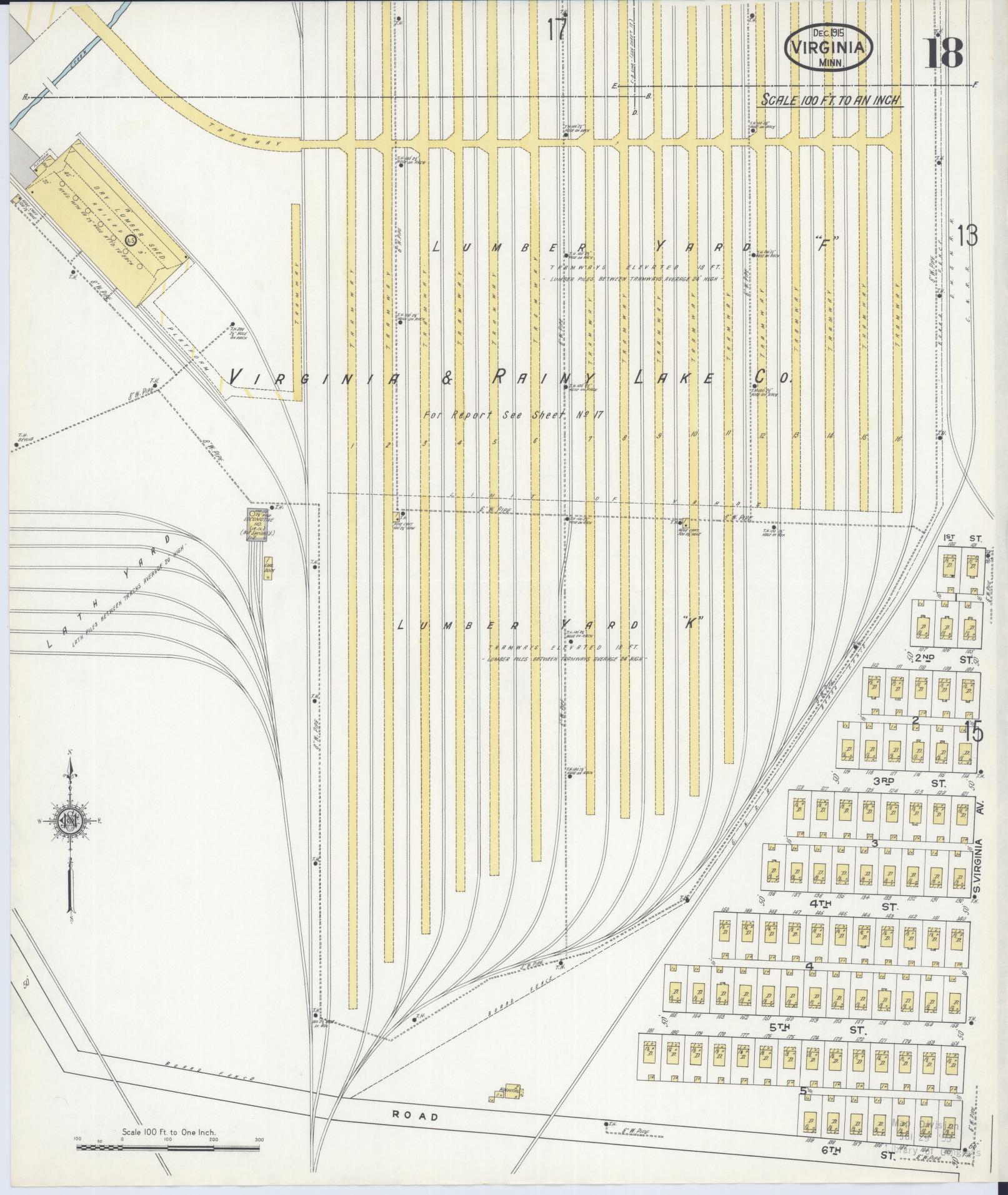 Sanborn Fire Insurance Map from Virginia, Saint Louis County, Minnesota (1915), Sheet #0018 - Complete Map Set gallery image, historic Sanborn map, vintage wall art, Minnesota Minnesota