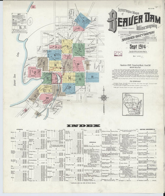Sanborn Fire Insurance Map from Beaver Dam, Dodge County, Wisconsin (1914), Sheet #0001 - Complete Map Set gallery image, historic Sanborn map, vintage wall art, Wisconsin Wisconsin