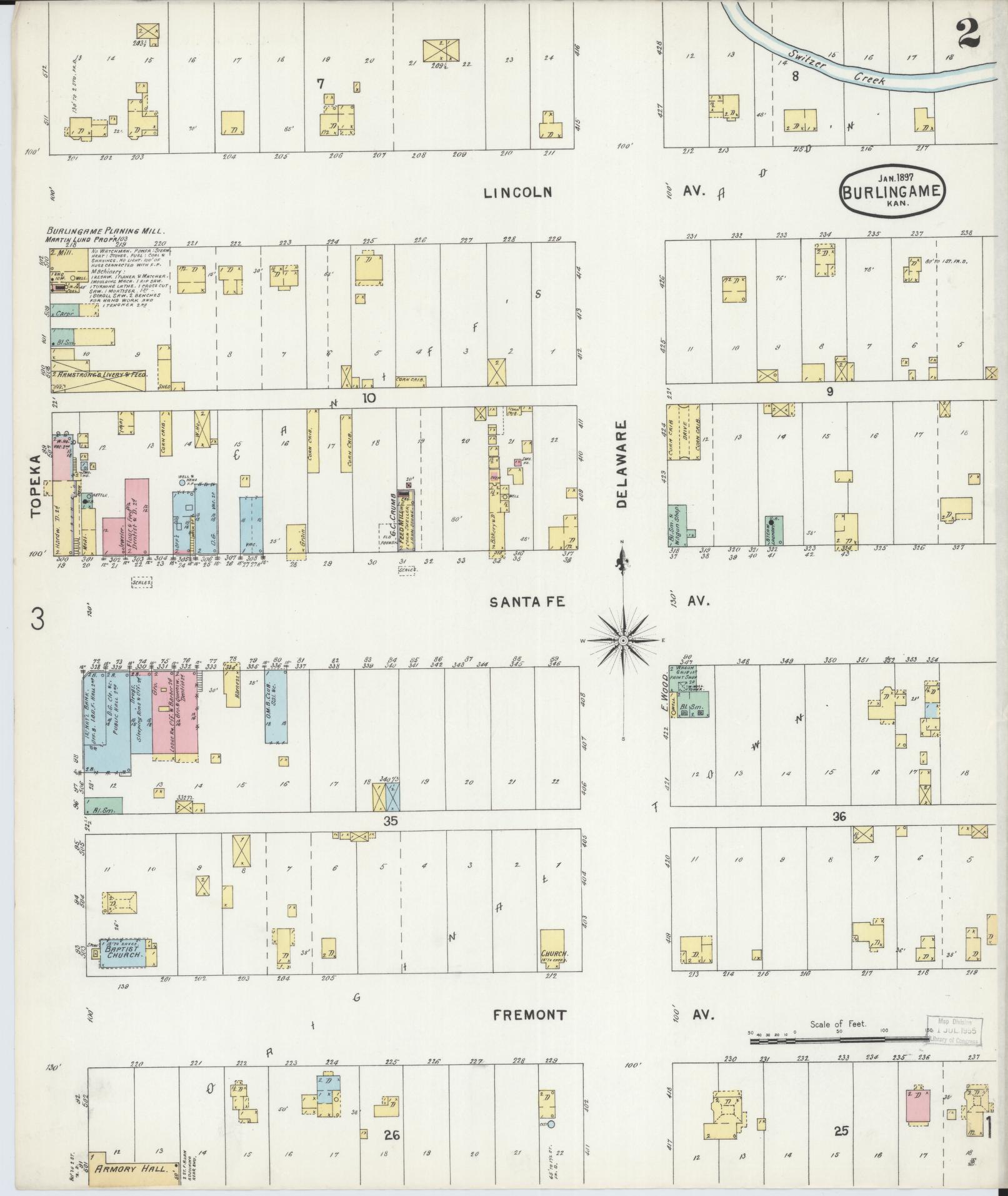 Sanborn Fire Insurance Map from Burlingame, Osage County, Kansas (1897), Sheet #0002 - Complete Map Set gallery image, historic Sanborn map, vintage wall art, Kansas Kansas