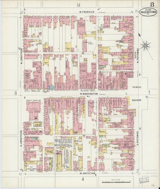 Sanborn Fire Insurance Map from Hagerstown, Washington County, Maryland (1897), Sheet #0008 - Historic Sanborn Fire Insurance Map Print, vintage old map wall art, antique decor, genealogy gift, Maryland Maryland map