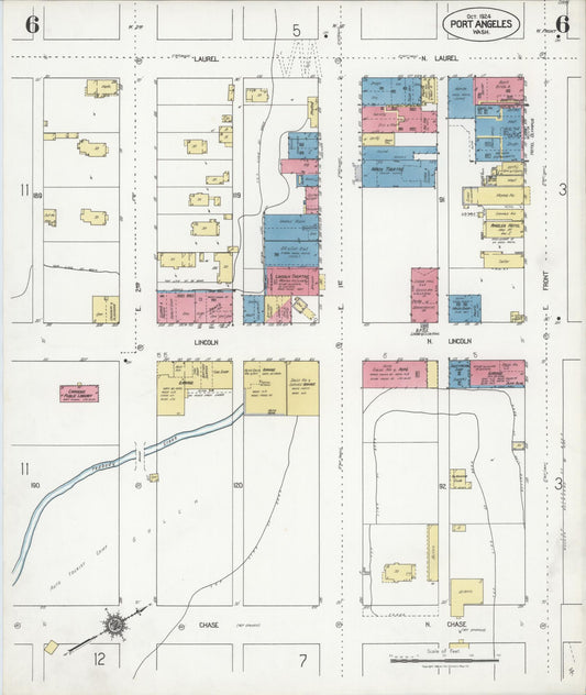 Sanborn Fire Insurance Map from Port Angeles, Clallam County, Washington (1924), Sheet #0006 - Historic Sanborn Fire Insurance Map Print, vintage old map wall art, antique decor, genealogy gift, Washington Washington map