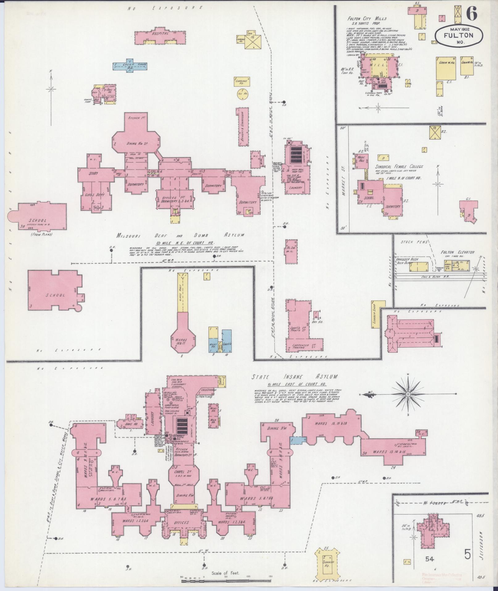 Sanborn Fire Insurance Map from Fulton, Callaway County, Missouri (1902), Sheet #0006 - Historic Sanborn Fire Insurance Map Print, vintage old map wall art, antique decor, genealogy gift, Missouri Missouri map