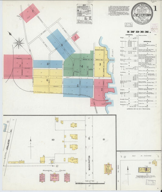 Sanborn Fire Insurance Map from Chestertown, Kent County, Maryland (1903), Sheet #0001 - Complete Map Set gallery image, historic Sanborn map, vintage wall art, Maryland Maryland