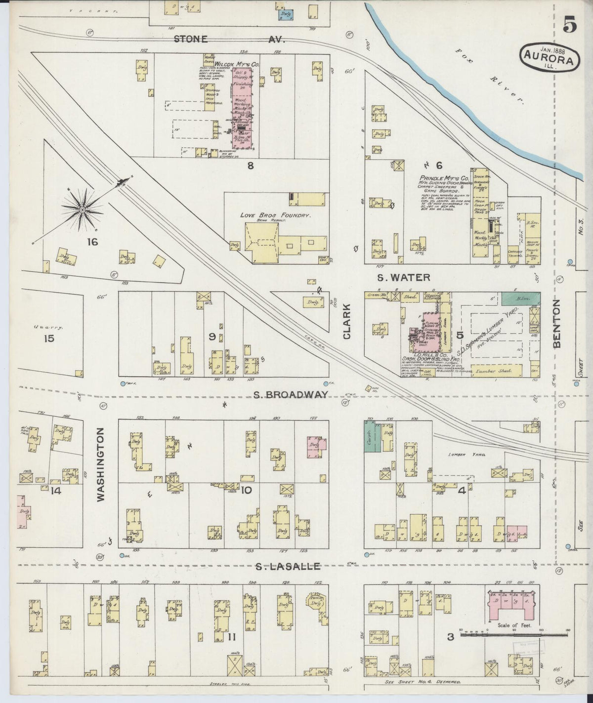Sanborn Fire Insurance Map from Aurora, Kane County, Illinois (1888), Sheet #0005 - Complete Map Set gallery image, historic Sanborn map, vintage wall art, Illinois Illinois