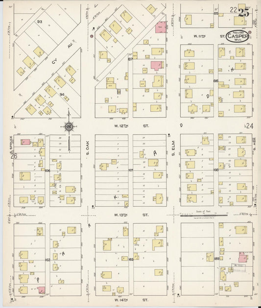 Sanborn Fire Insurance Map from Casper, Natrona County, Wyoming (1921), Sheet #0026 - Historic Sanborn Fire Insurance Map Print, vintage old map wall art, antique decor, genealogy gift, Wyoming Wyoming map