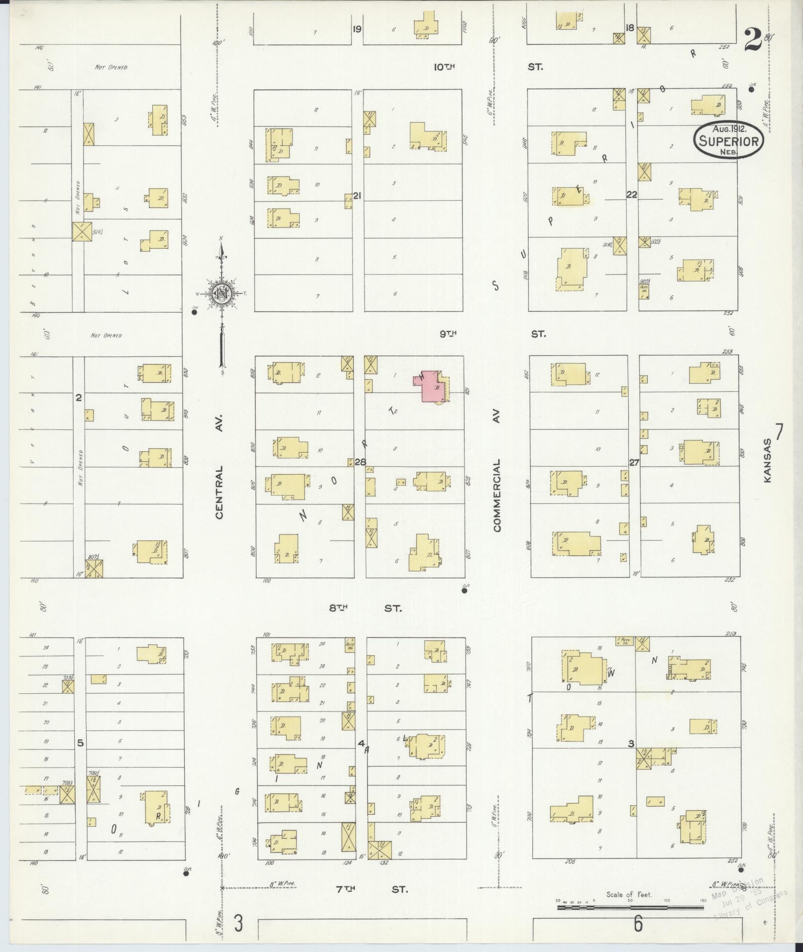 Sanborn Fire Insurance Map from Superior, Nuckolls County, Nebraska (1912), Sheet #0002 - Complete Map Set gallery image, historic Sanborn map, vintage wall art, Nebraska Nebraska