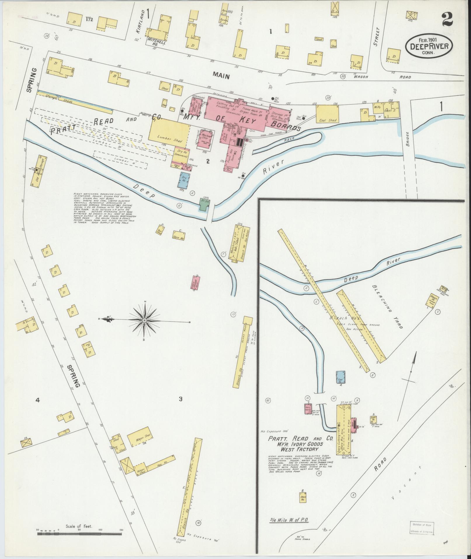 Sanborn Fire Insurance Map from Deep River, Middlesex County, Connecticut (1901), Sheet #0002 - Historic Sanborn Fire Insurance Map Print, vintage old map wall art, antique decor, genealogy gift, Connecticut Connecticut map