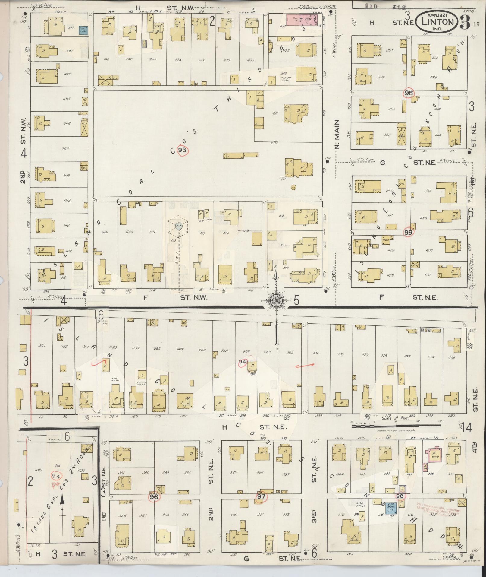 Sanborn Fire Insurance Map from Linton, Greene County, Indiana (1948), Sheet #0003 - Complete Map Set gallery image, historic Sanborn map, vintage wall art, Indiana Indiana