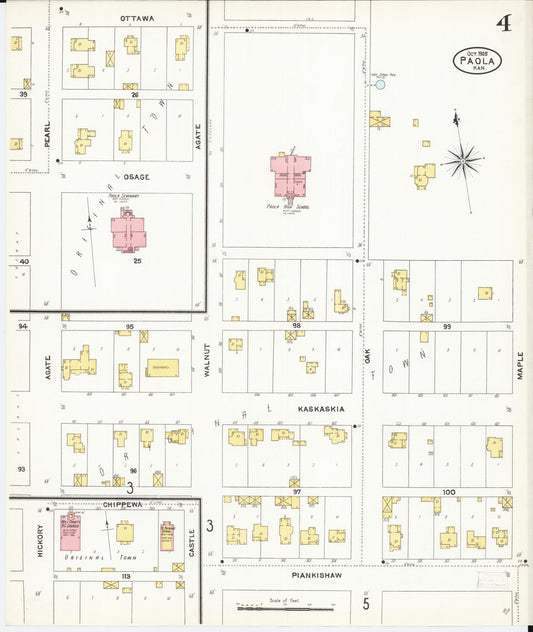 Sanborn Fire Insurance Map from Paola, Miami County, Kansas (1905), Sheet #0004 - Historic Sanborn Fire Insurance Map Print, vintage old map wall art, antique decor, genealogy gift, Kansas Kansas map