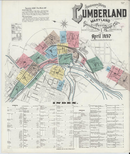 Sanborn Fire Insurance Map from Cumberland, Allegany County, Maryland (1897), Sheet #0001 - Complete Map Set gallery image, historic Sanborn map, vintage wall art, Maryland Maryland
