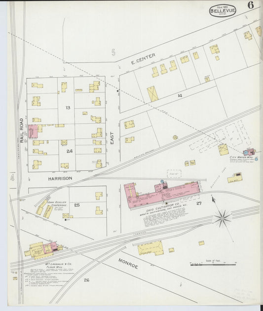 Sanborn Fire Insurance Map from Bellevue, Huron And Sandusky County, Ohio (1893), Sheet #0006 - Historic Sanborn Fire Insurance Map Print, vintage old map wall art, antique decor, genealogy gift, Ohio Ohio map