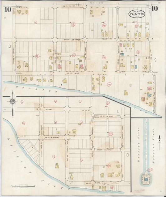 Sanborn Fire Insurance Map from Palmetto, Manatee County, Florida (1944), Sheet #0010 - Historic Sanborn Fire Insurance Map Print, vintage old map wall art, antique decor, genealogy gift, Florida Florida map