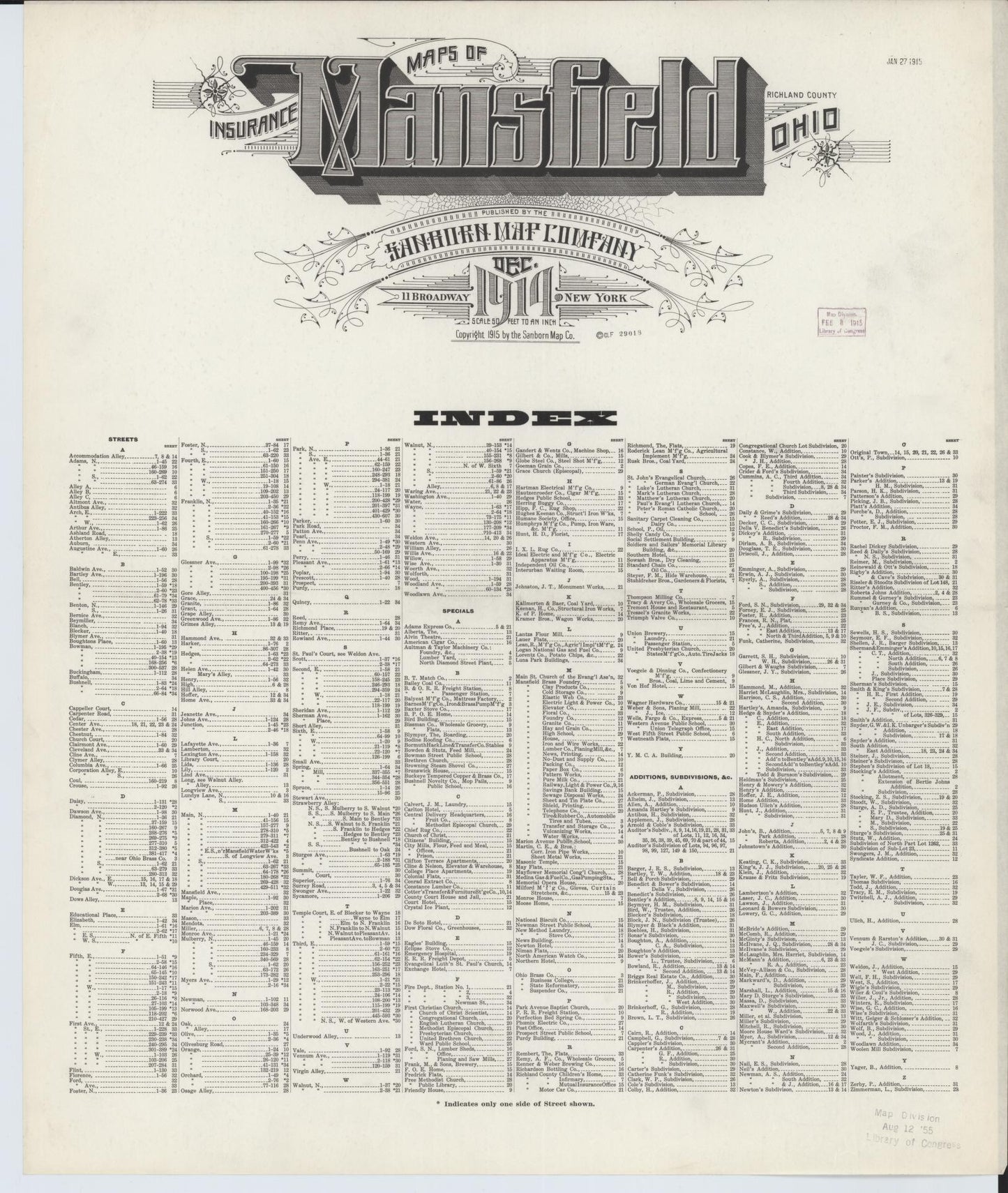 Sanborn Fire Insurance Map from Mansfield, Richland County, Ohio (1914), Sheet #0001 - Historic Sanborn Fire Insurance Map Print, vintage old map wall art, antique decor, genealogy gift, Ohio Ohio map