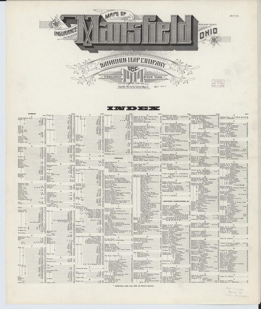 Sanborn Fire Insurance Map from Mansfield, Richland County, Ohio (1914), Sheet #0001 - Historic Sanborn Fire Insurance Map Print, vintage old map wall art, antique decor, genealogy gift, Ohio Ohio map