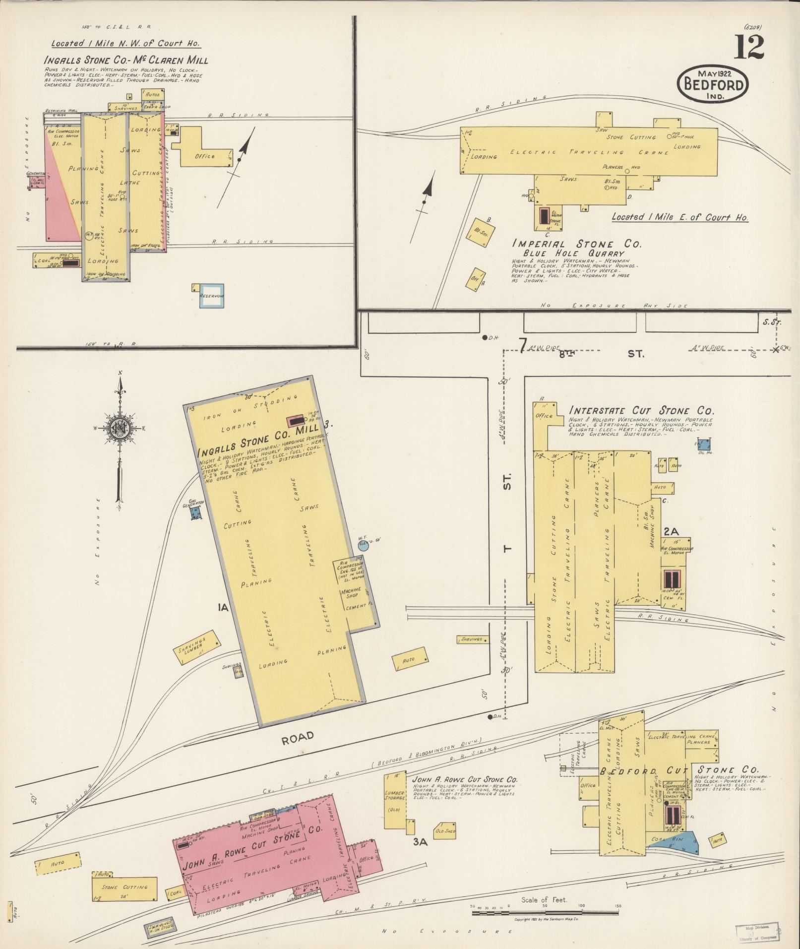 Sanborn Fire Insurance Map from Bedford, Lawrence County, Indiana (1922), Sheet #0012 - Complete Map Set gallery image, historic Sanborn map, vintage wall art, Indiana Indiana