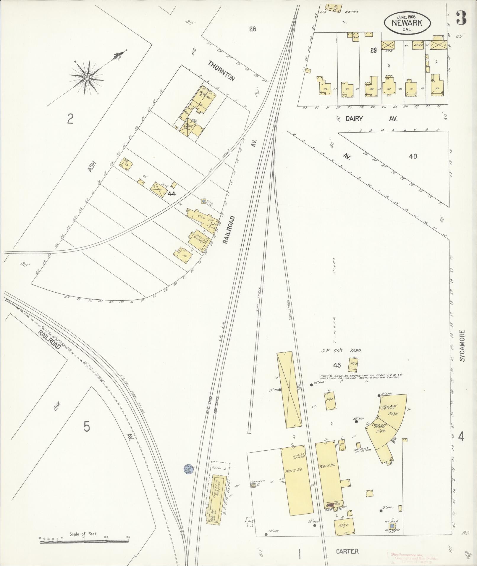 Sanborn Fire Insurance Map from Newark, Alameda County, California (1908), Sheet #0003 - Complete Map Set gallery image, historic Sanborn map, vintage wall art, California California