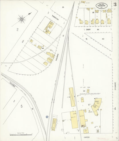 Sanborn Fire Insurance Map from Newark, Alameda County, California (1908), Sheet #0003 - Complete Map Set gallery image, historic Sanborn map, vintage wall art, California California
