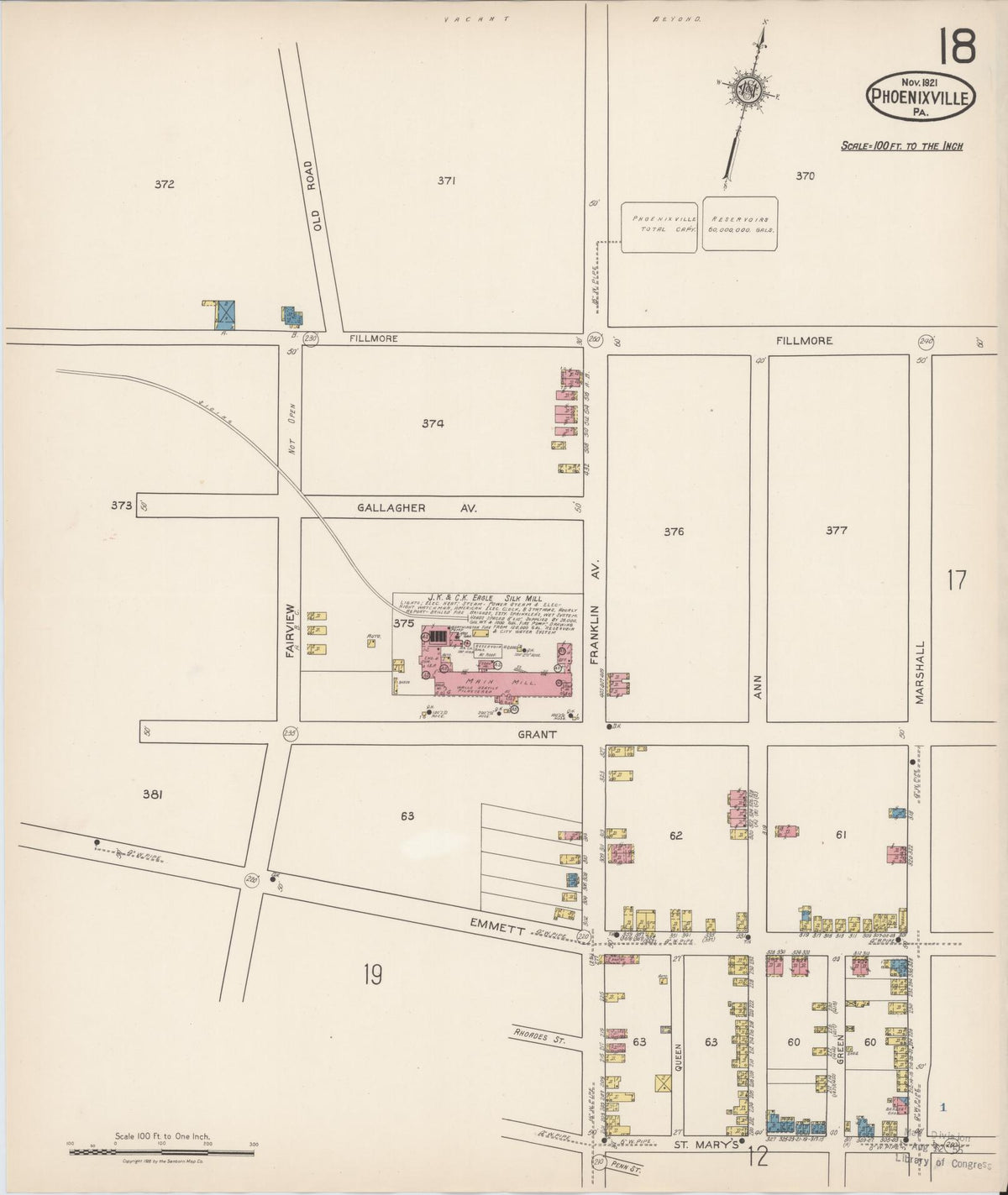 Sanborn Fire Insurance Map from Phoenixville, Chester County, Pennsylvania (1921), Sheet #0018 - Complete Map Set gallery image, historic Sanborn map, vintage wall art, Pennsylvania Pennsylvania