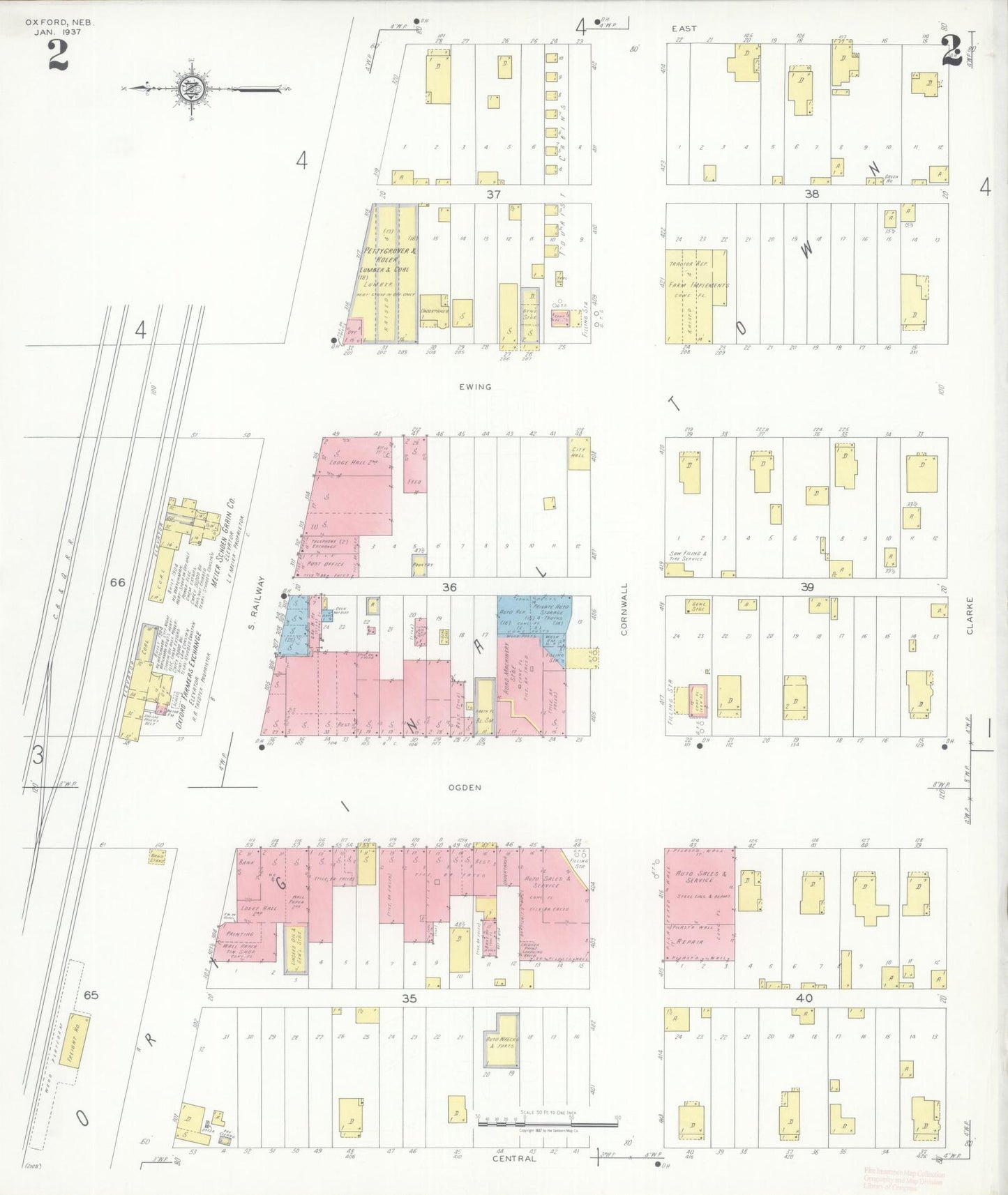Sanborn Fire Insurance Map from Oxford, Harlan And Furnas County, Nebraska (1937), Sheet #0002 - Complete Map Set gallery image, historic Sanborn map, vintage wall art, Nebraska Nebraska