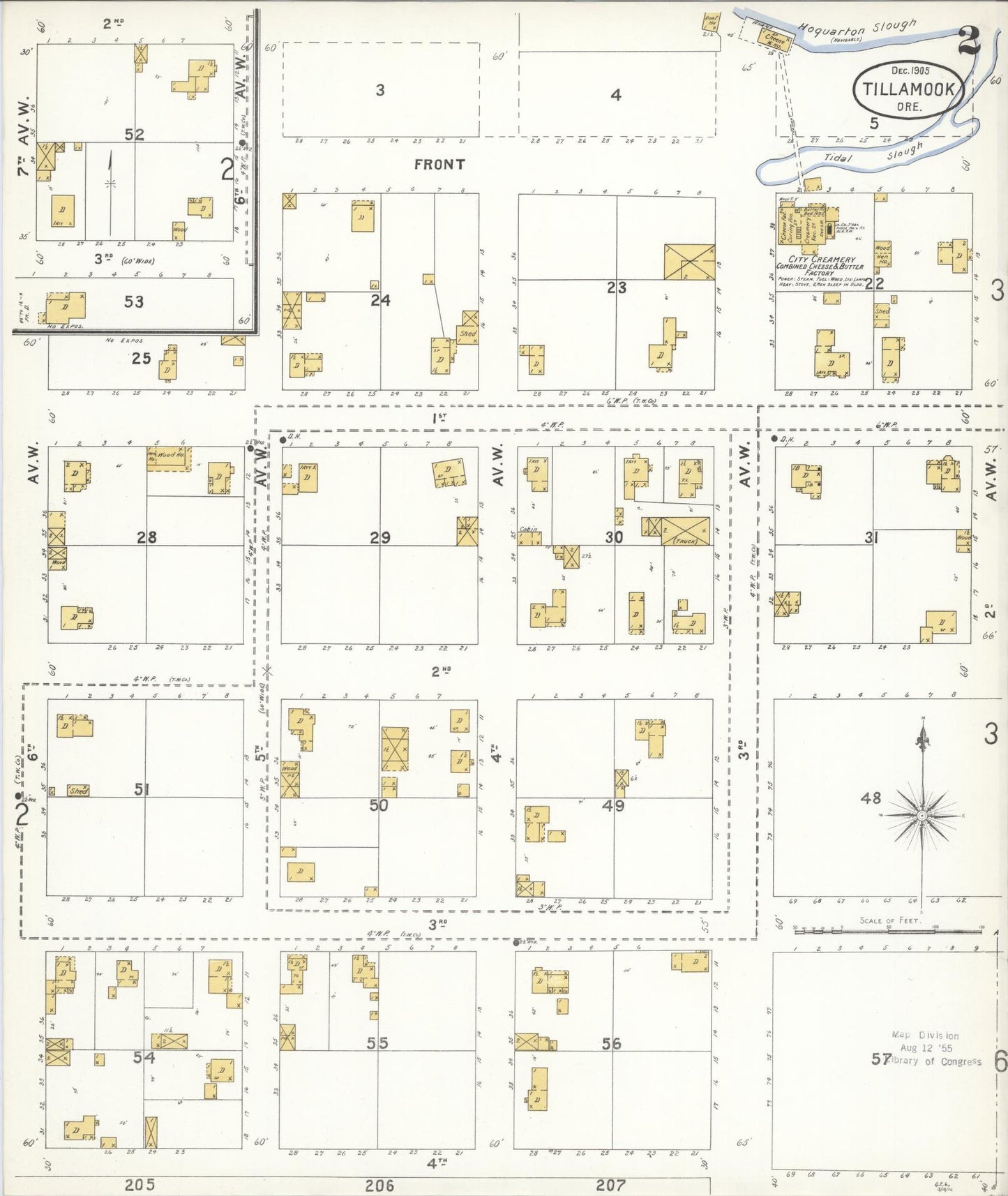 Sanborn Fire Insurance Map from Tillamook, Tillamook County, Oregon (1905), Sheet #0002 - Complete Map Set gallery image, historic Sanborn map, vintage wall art, Oregon Oregon