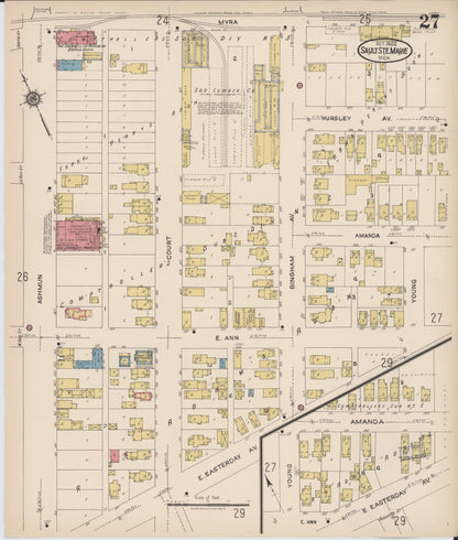 Sanborn Fire Insurance Map from Sault Sainte Marie, Chippewa County, Michigan (1922), Sheet #0027 - Complete Map Set gallery image, historic Sanborn map, vintage wall art, Michigan Michigan