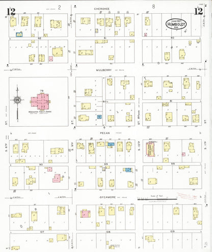 Sanborn Fire Insurance Map from Humboldt, Allen County, Kansas (1927), Sheet #0012 - Complete Map Set gallery image, historic Sanborn map, vintage wall art, Kansas Kansas