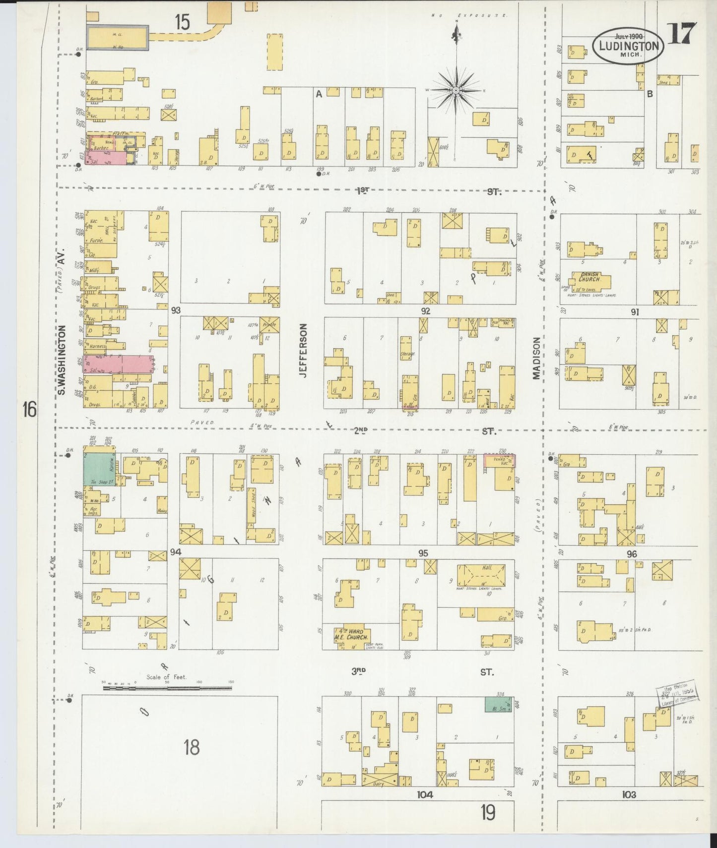 Sanborn Fire Insurance Map from Ludington, Mason County, Michigan (1900), Sheet #0017 - Historic Sanborn Fire Insurance Map Print, vintage old map wall art, antique decor, genealogy gift, Michigan Michigan map