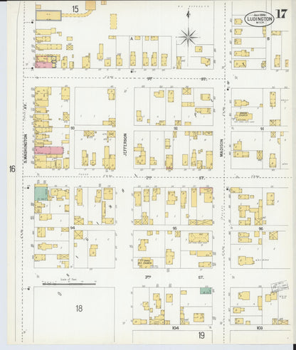 Sanborn Fire Insurance Map from Ludington, Mason County, Michigan (1900), Sheet #0017 - Historic Sanborn Fire Insurance Map Print, vintage old map wall art, antique decor, genealogy gift, Michigan Michigan map