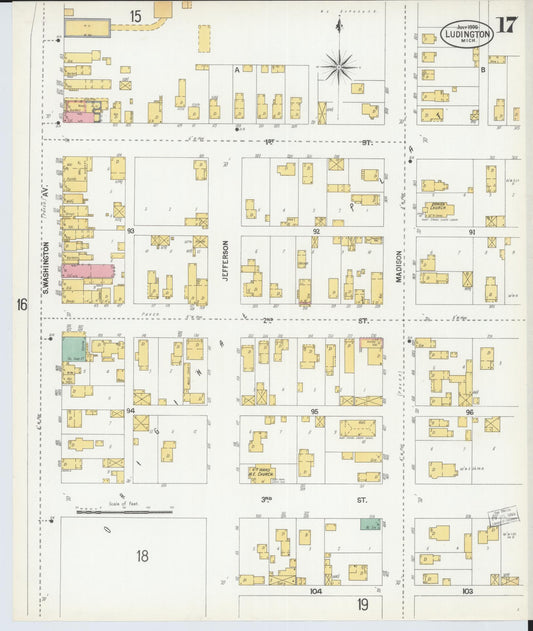 Sanborn Fire Insurance Map from Ludington, Mason County, Michigan (1900), Sheet #0017 - Historic Sanborn Fire Insurance Map Print, vintage old map wall art, antique decor, genealogy gift, Michigan Michigan map