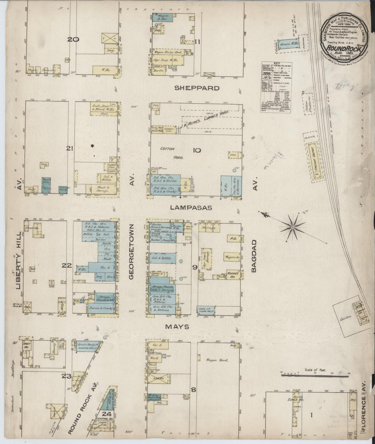 Sanborn Fire Insurance Map from Round Rock, Williamson County, Texas (1885), Sheet #0001 - Historic Sanborn Fire Insurance Map Print, vintage old map wall art, antique decor, genealogy gift, Texas Texas map