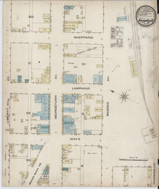 Sanborn Fire Insurance Map from Round Rock, Williamson County, Texas (1885), Sheet #0001 - Historic Sanborn Fire Insurance Map Print, vintage old map wall art, antique decor, genealogy gift, Texas Texas map