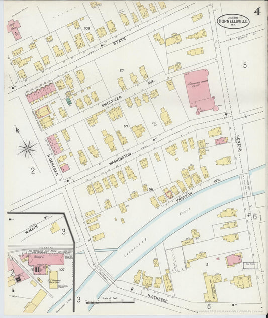 Sanborn Fire Insurance Map from Hornell, Steuben County, New York (1898), Sheet #0004 - Historic Sanborn Fire Insurance Map Print, vintage old map wall art, antique decor, genealogy gift, New York New York map