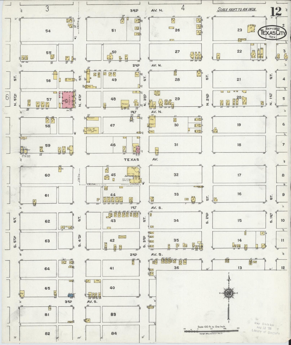 Sanborn Fire Insurance Map from Texas City, Galveston County, Texas (1920), Sheet #0012 - Historic Sanborn Fire Insurance Map Print, vintage old map wall art, antique decor, genealogy gift, Texas Texas map