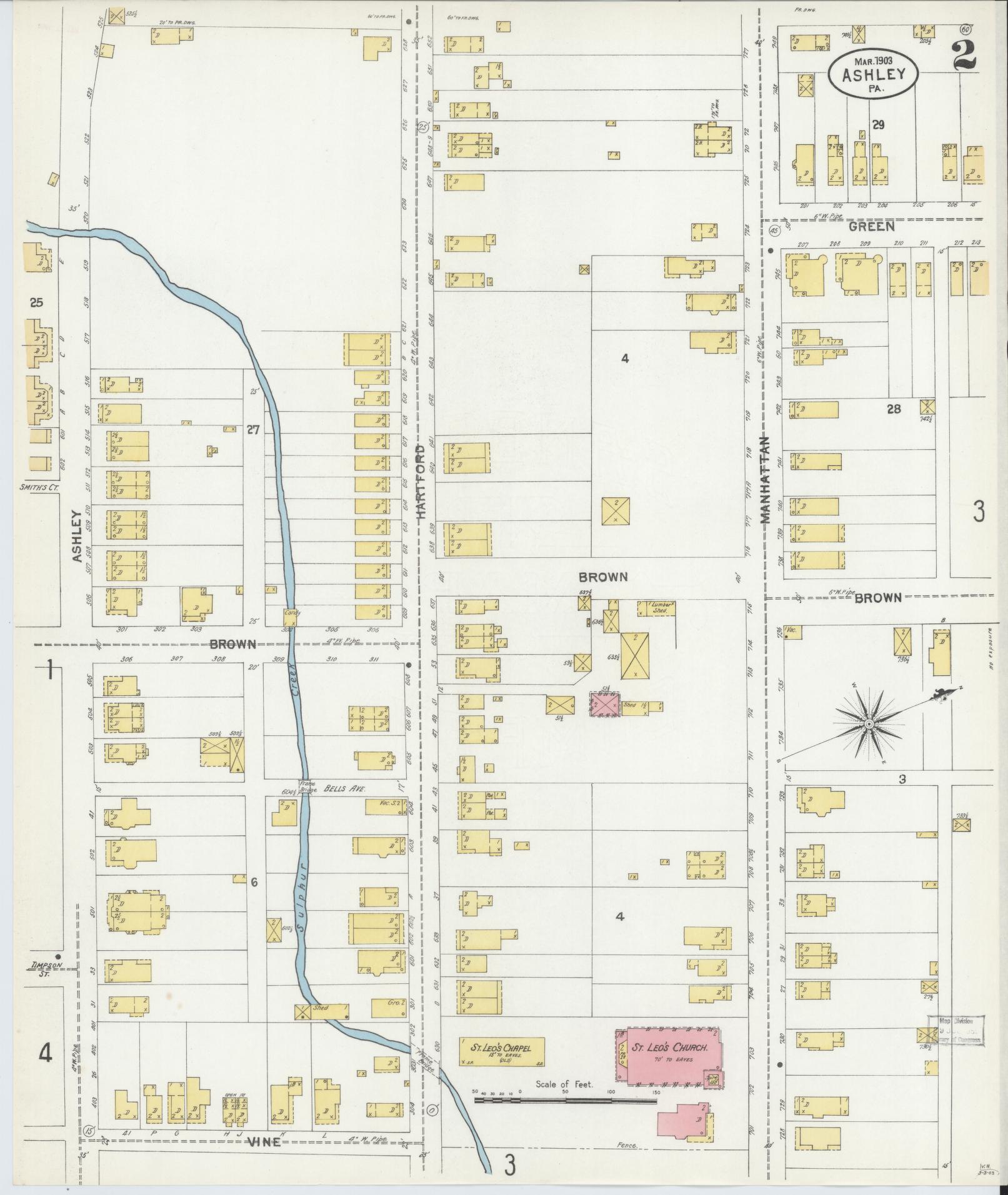 Sanborn Fire Insurance Map from Ashley, Luzerne County, Pennsylvania (1903), Sheet #0002 - Historic Sanborn Fire Insurance Map Print, vintage old map wall art, antique decor, genealogy gift, Pennsylvania Pennsylvania map