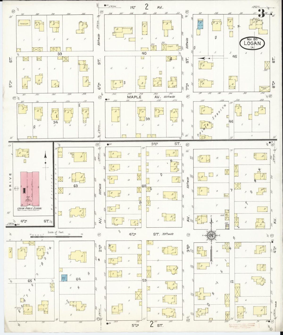 Sanborn Fire Insurance Map from Logan, Harrison County, Iowa (1913), Sheet #0003 - Historic Sanborn Fire Insurance Map Print, vintage old map wall art