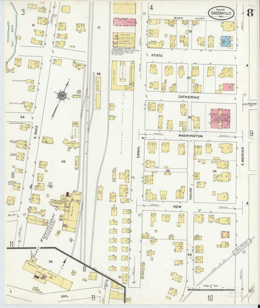 Sanborn Fire Insurance Map from Greenville, Mercer County, Pennsylvania (1911), Sheet #0008 - Historic Sanborn Fire Insurance Map Print, vintage old map wall art, antique decor, genealogy gift, Pennsylvania Pennsylvania map