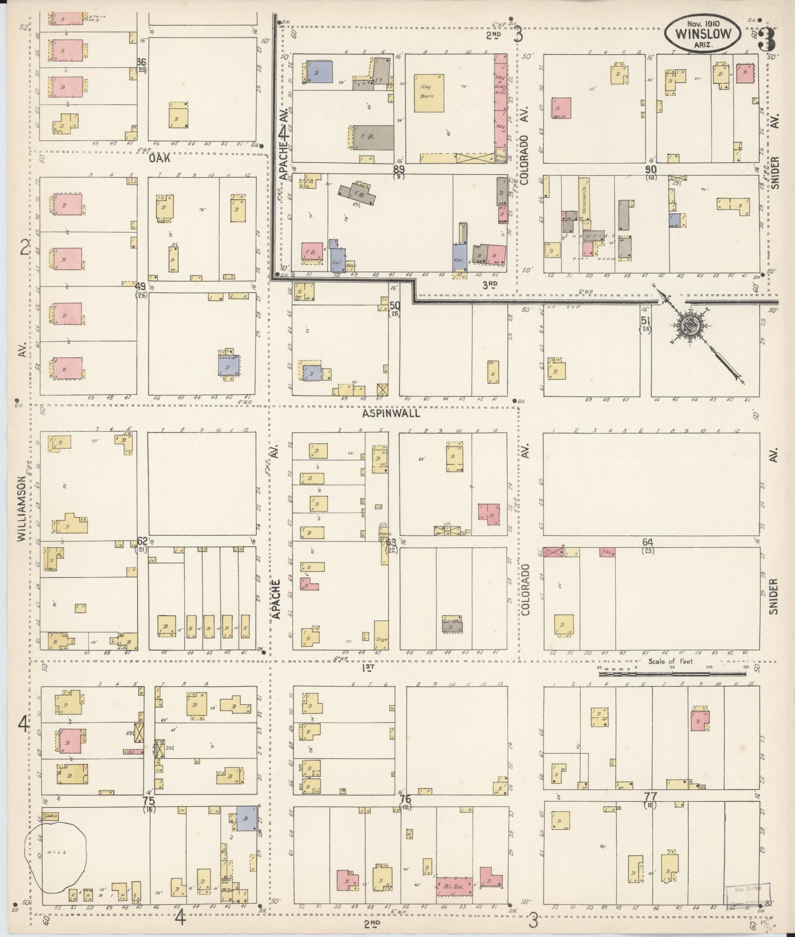 Sanborn Fire Insurance Map from Winslow, Navajo County, Arizona (1910), Sheet #0003 - Complete Map Set gallery image, historic Sanborn map, vintage wall art, Arizona Arizona