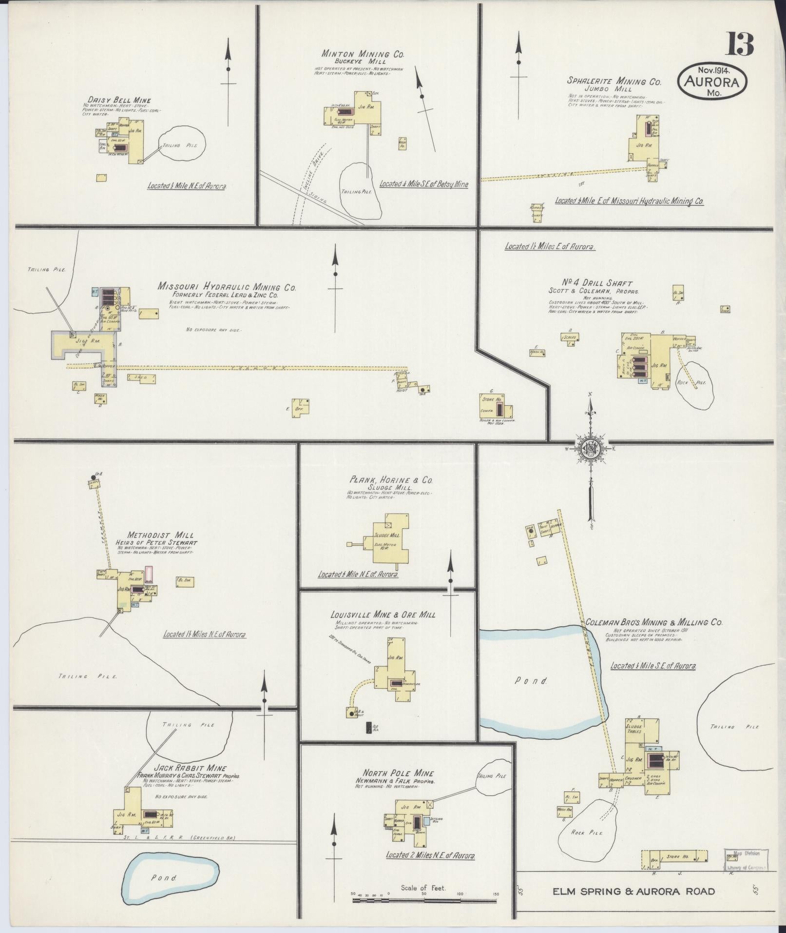 Sanborn Fire Insurance Map from Aurora, Lawrence County, Missouri (1914), Sheet #0013 - Complete Map Set gallery image, historic Sanborn map, vintage wall art, Missouri Missouri