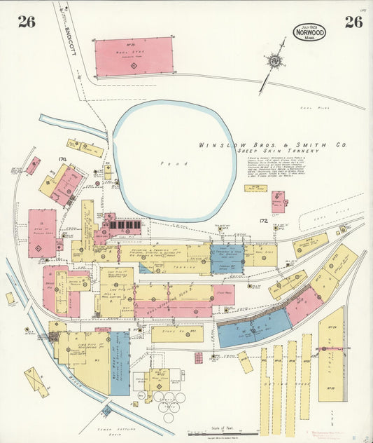 Sanborn Fire Insurance Map from Norwood, Norfolk County, Massachusetts (1923), Sheet #0026 - Historic Sanborn Fire Insurance Map Print, vintage old map wall art, antique decor, genealogy gift, Massachusetts Massachusetts map