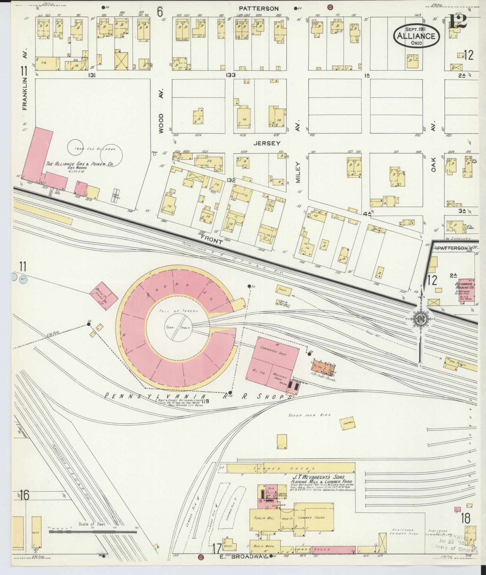 Sanborn Fire Insurance Map from Alliance, Stark County, Ohio (1911), Sheet #0012 - Historic Sanborn Fire Insurance Map Print, vintage old map wall art, antique decor, genealogy gift, Ohio Ohio map